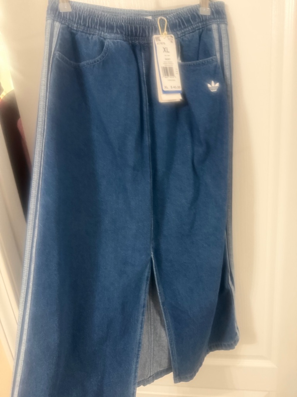adidas Medium Blue Denim Maxi Skirt with Elastic Waist